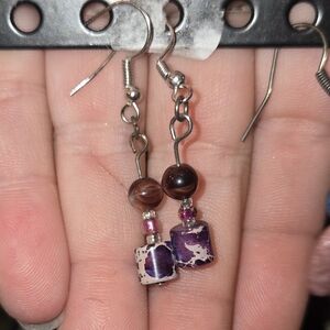 Elegant Purple and Brown Stone Earrings